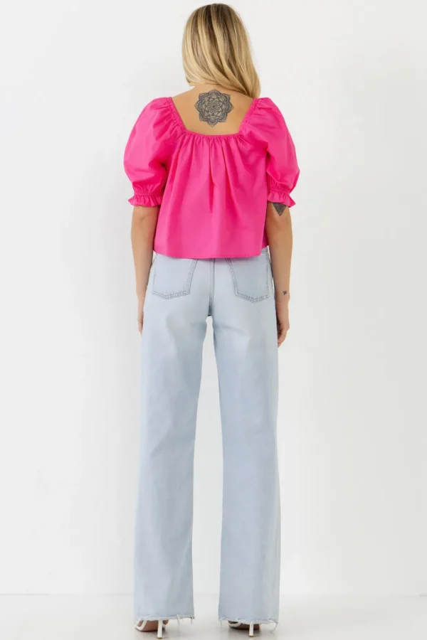 ENGLISH FACTORY Tops*- Square neckline Puff Sleeve Top