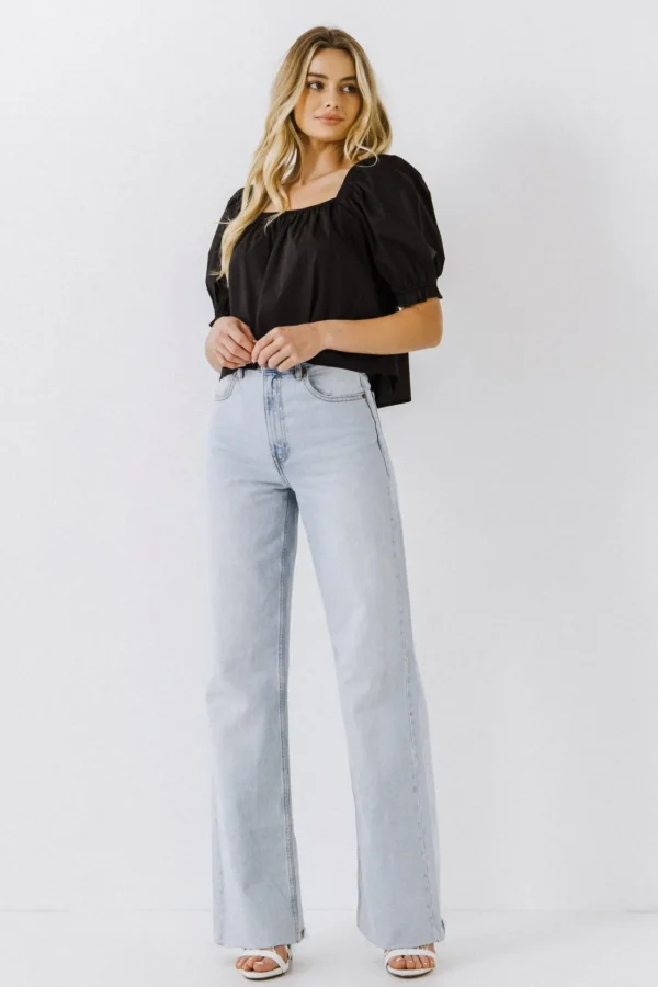 ENGLISH FACTORY Tops*- Square neckline Puff Sleeve Top
