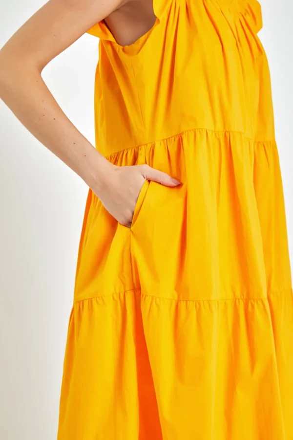ENGLISH FACTORY Boho Dresses | Tops*- Square Neck Ruffle Detail Tiered Midi Dress