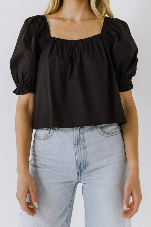ENGLISH FACTORY Tops*- Square neckline Puff Sleeve Top