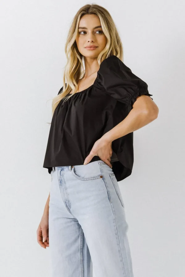 ENGLISH FACTORY Tops*- Square neckline Puff Sleeve Top