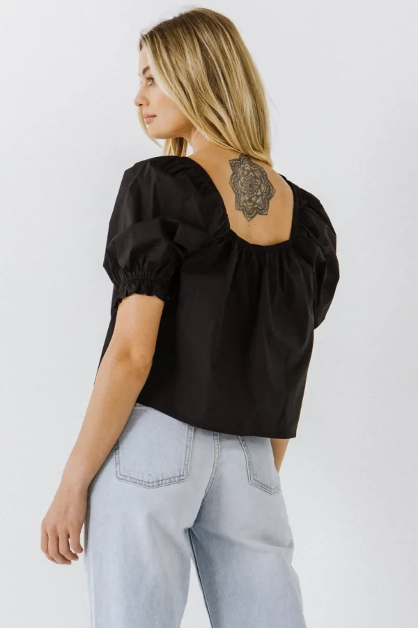 ENGLISH FACTORY Tops*- Square neckline Puff Sleeve Top