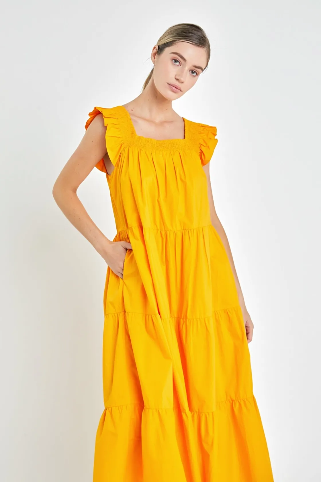 english_factory__square_n_28-1.webp ENGLISH FACTORY Boho Dresses | Tops*- Square Neck Ruffle Detail Tiered Midi Dress