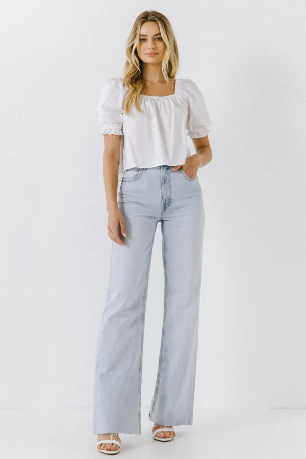 ENGLISH FACTORY Tops*- Square neckline Puff Sleeve Top