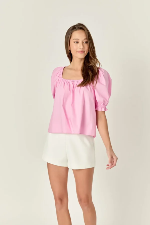 ENGLISH FACTORY Tops*- Square neckline Puff Sleeve Top
