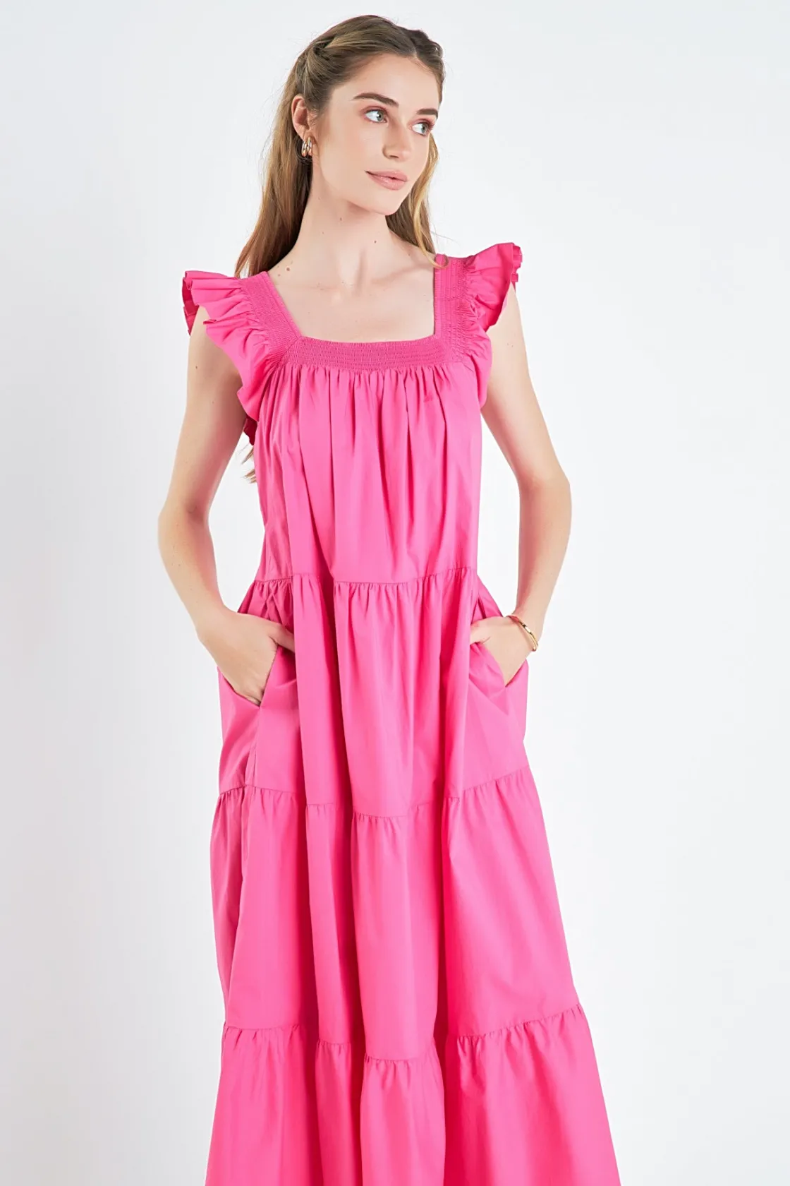 english_factory__square_n_3-7.webp ENGLISH FACTORY Boho Dresses | Tops*- Square Neck Ruffle Detail Tiered Midi Dress
