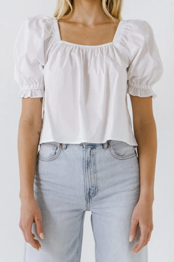 ENGLISH FACTORY Tops*- Square neckline Puff Sleeve Top