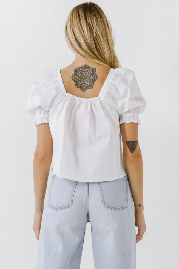 ENGLISH FACTORY Tops*- Square neckline Puff Sleeve Top