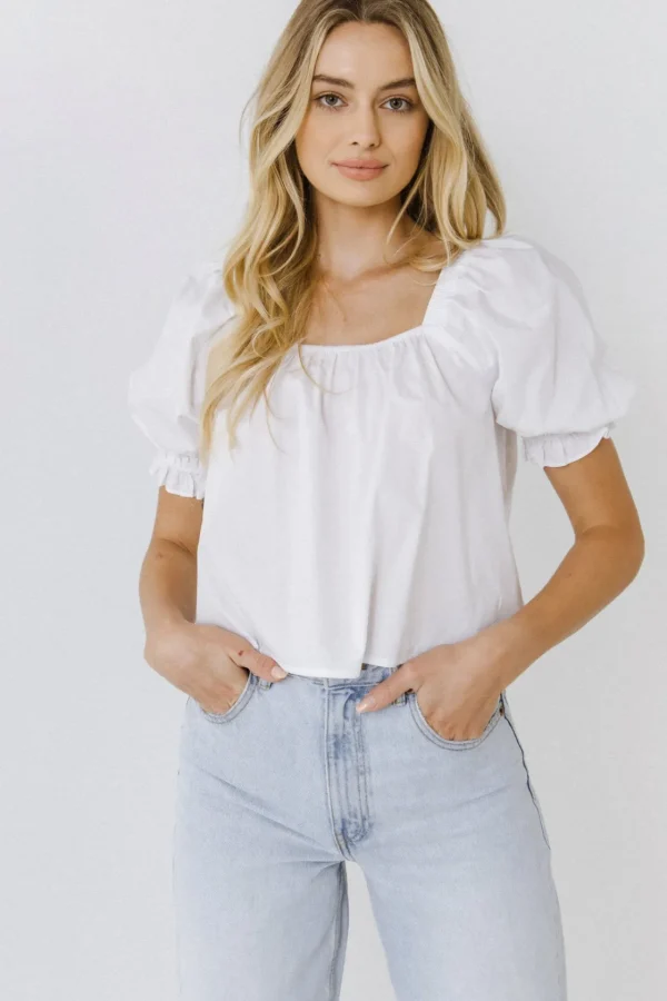 ENGLISH FACTORY Tops*- Square neckline Puff Sleeve Top