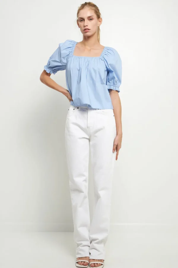 ENGLISH FACTORY Tops*- Square neckline Puff Sleeve Top