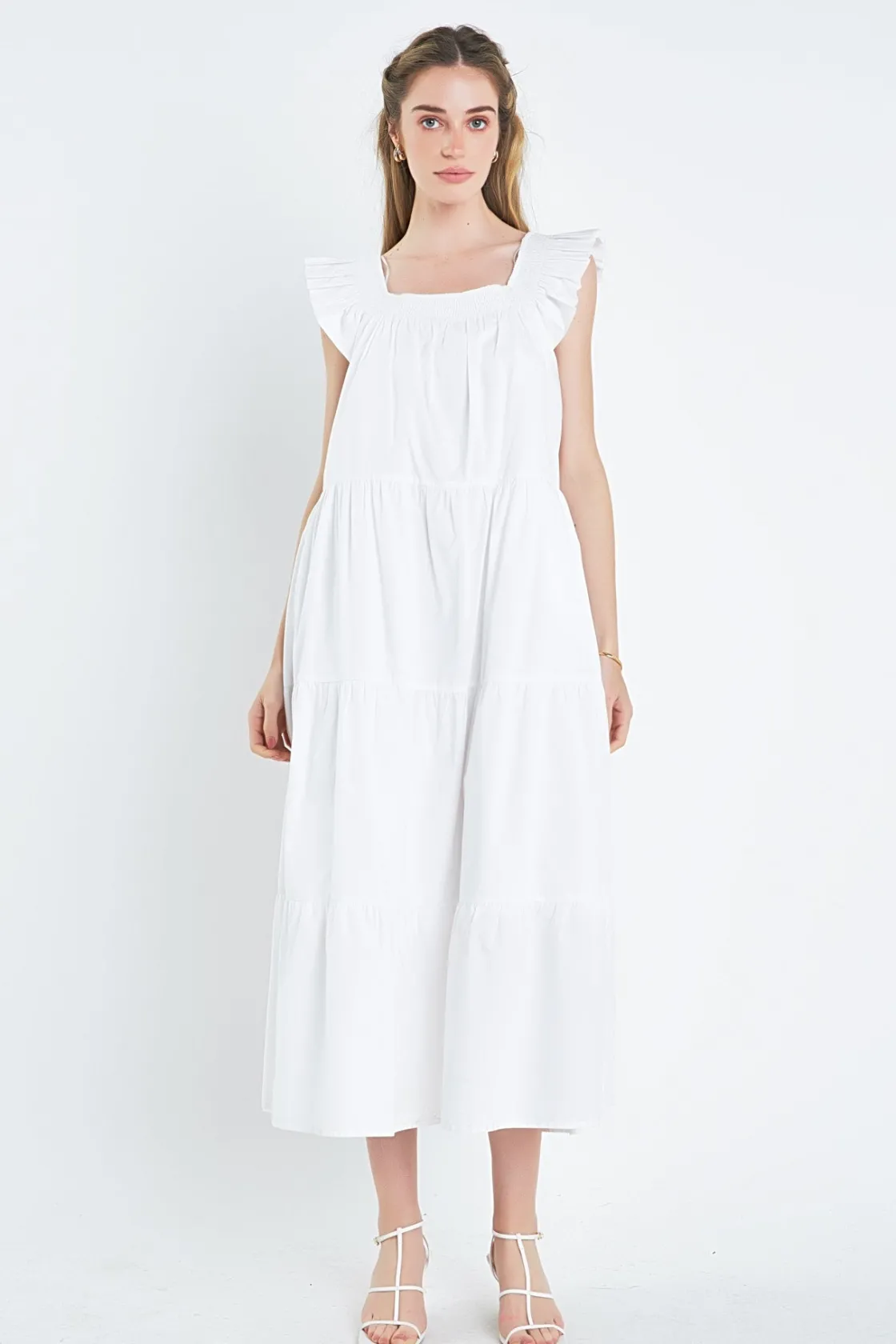 english_factory__square_n_4-3.webp ENGLISH FACTORY Boho Dresses | Tops*- Square Neck Ruffle Detail Tiered Midi Dress