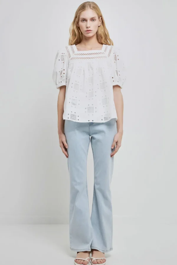 ENGLISH FACTORY Tops*- Square Neck Embroidered Top