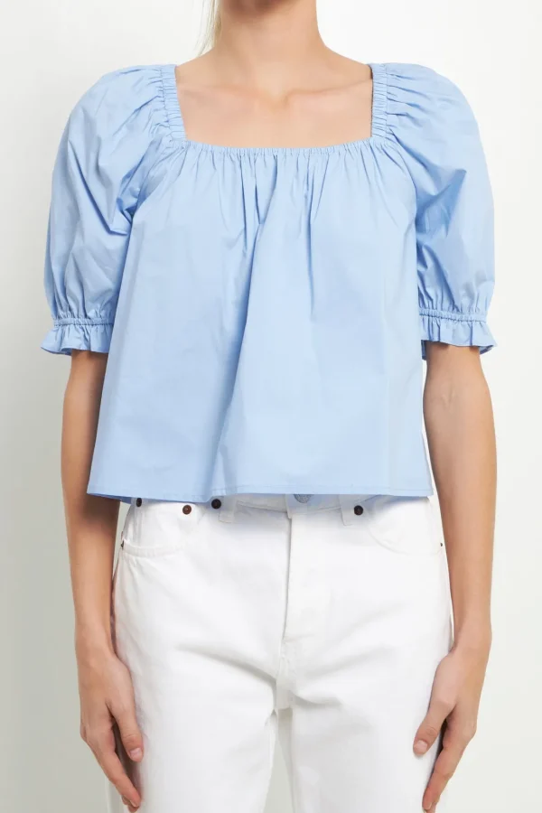 ENGLISH FACTORY Tops*- Square neckline Puff Sleeve Top