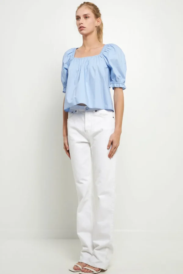 ENGLISH FACTORY Tops*- Square neckline Puff Sleeve Top
