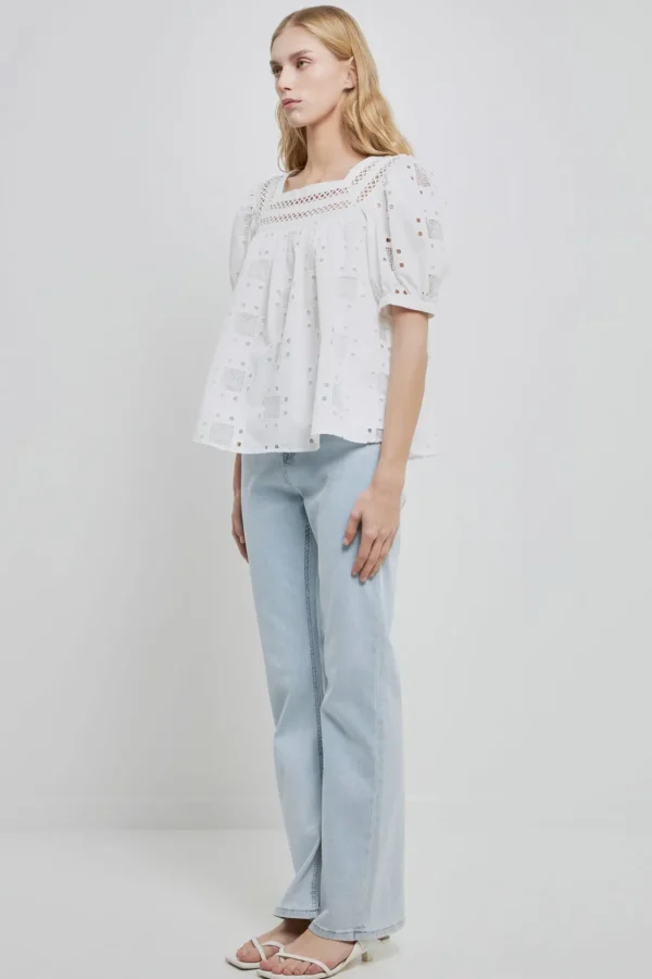 ENGLISH FACTORY Tops*- Square Neck Embroidered Top