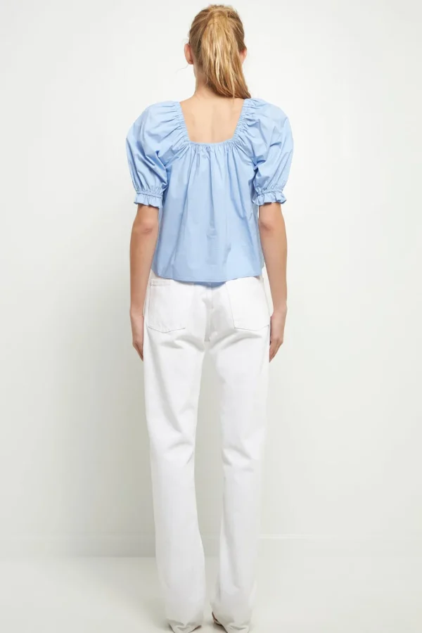 ENGLISH FACTORY Tops*- Square neckline Puff Sleeve Top