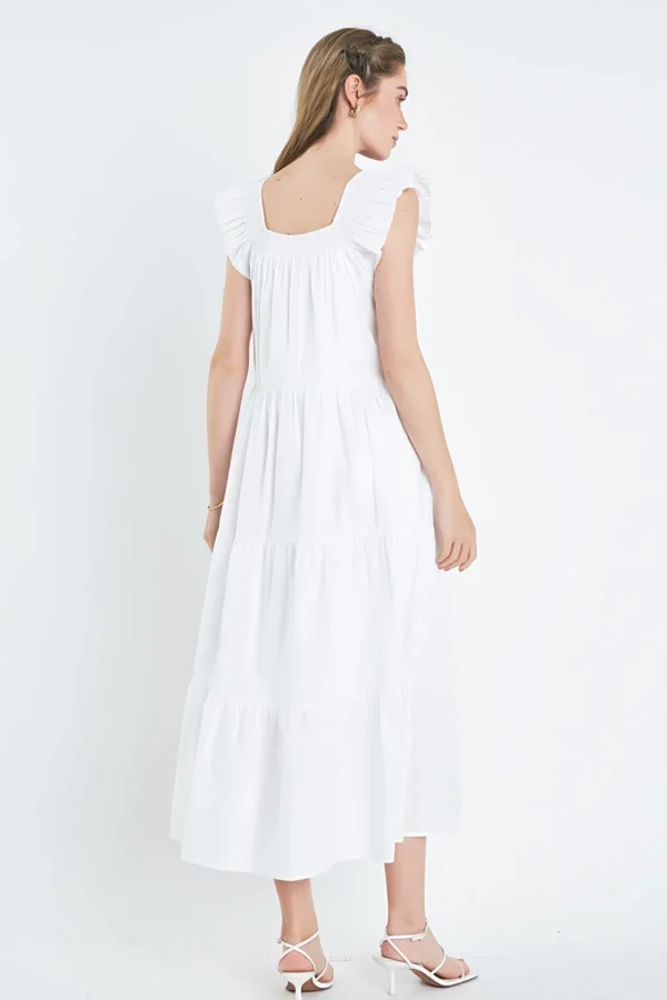 ENGLISH FACTORY Boho Dresses | Tops*- Square Neck Ruffle Detail Tiered Midi Dress