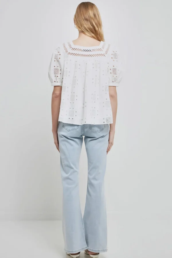 ENGLISH FACTORY Tops*- Square Neck Embroidered Top
