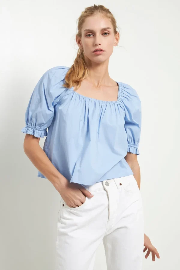ENGLISH FACTORY Tops*- Square neckline Puff Sleeve Top