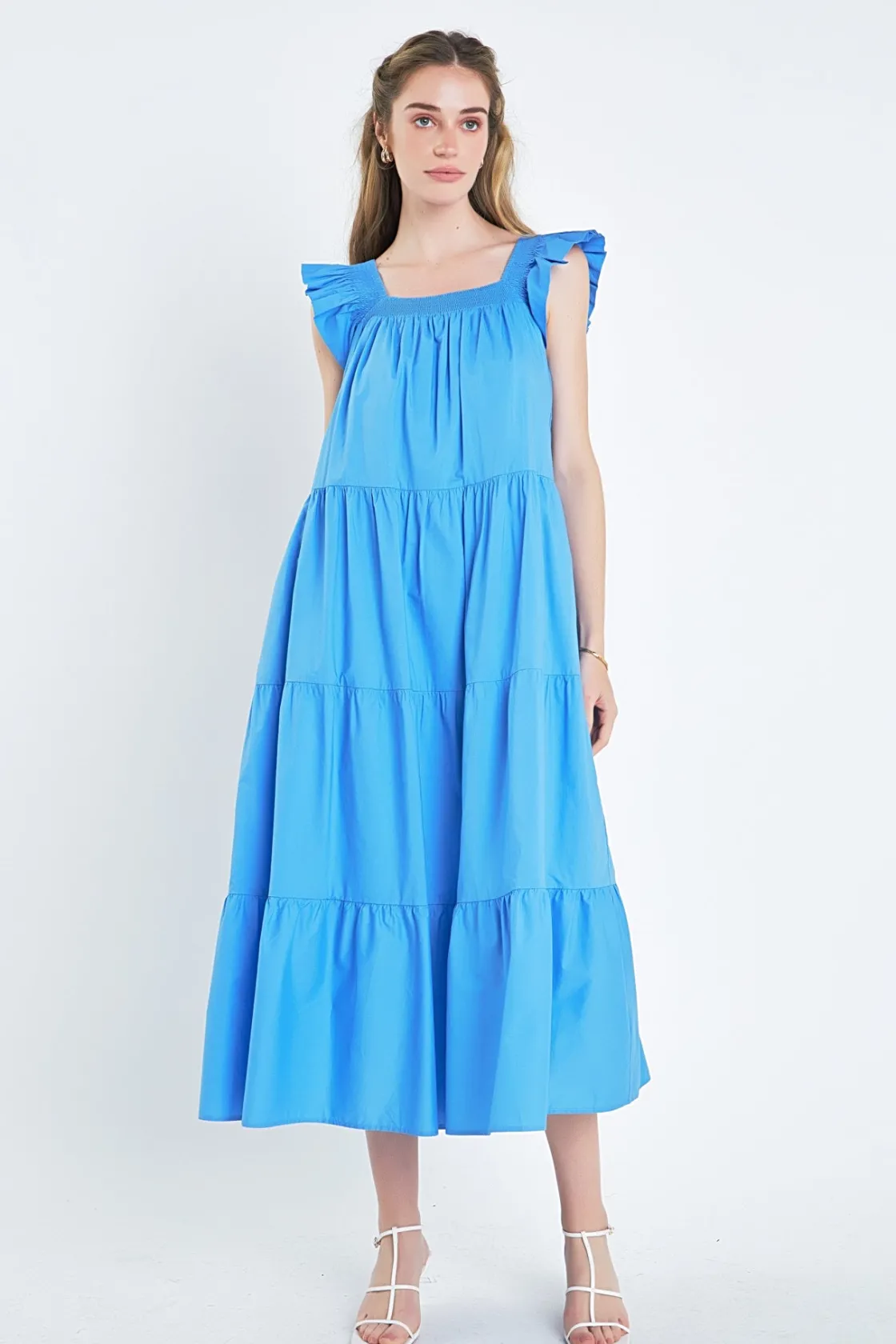 english_factory__square_n_9-1.webp ENGLISH FACTORY Boho Dresses | Tops*- Square Neck Ruffle Detail Tiered Midi Dress
