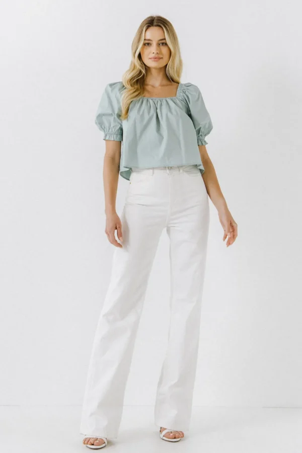 ENGLISH FACTORY Tops*- Square neckline Puff Sleeve Top