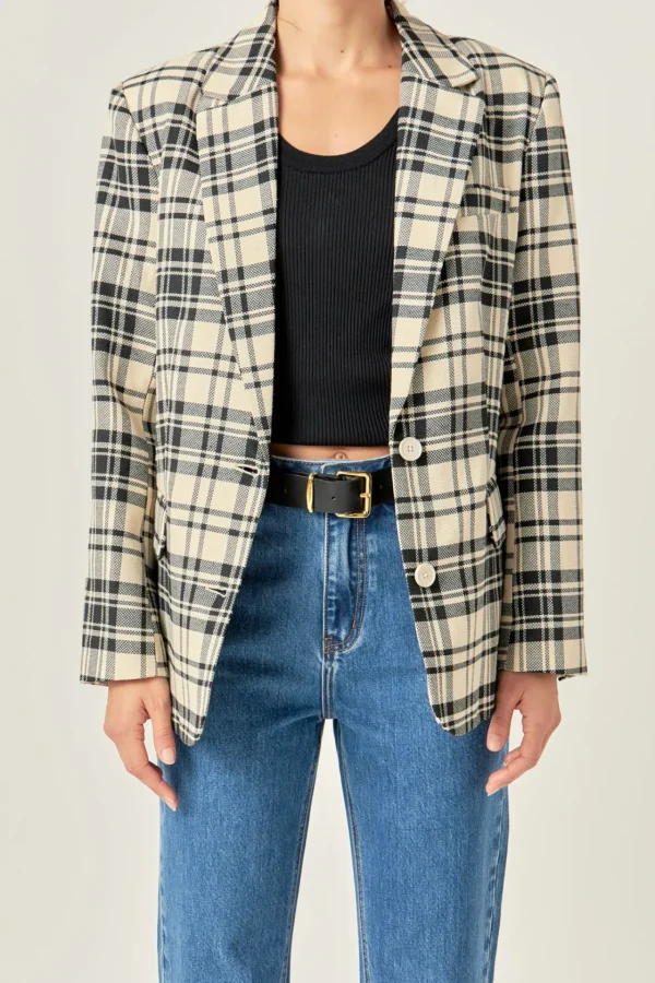 ENGLISH FACTORY Blazers | Tops*- Statement Plaid Blazer CREAM