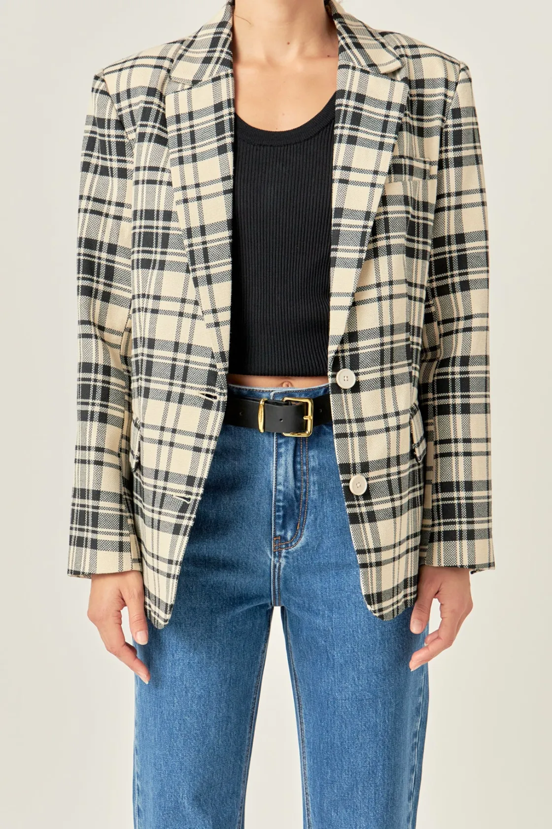 english_factory__statemen_0.webp ENGLISH FACTORY Blazers | Tops*- Statement Plaid Blazer CREAM
