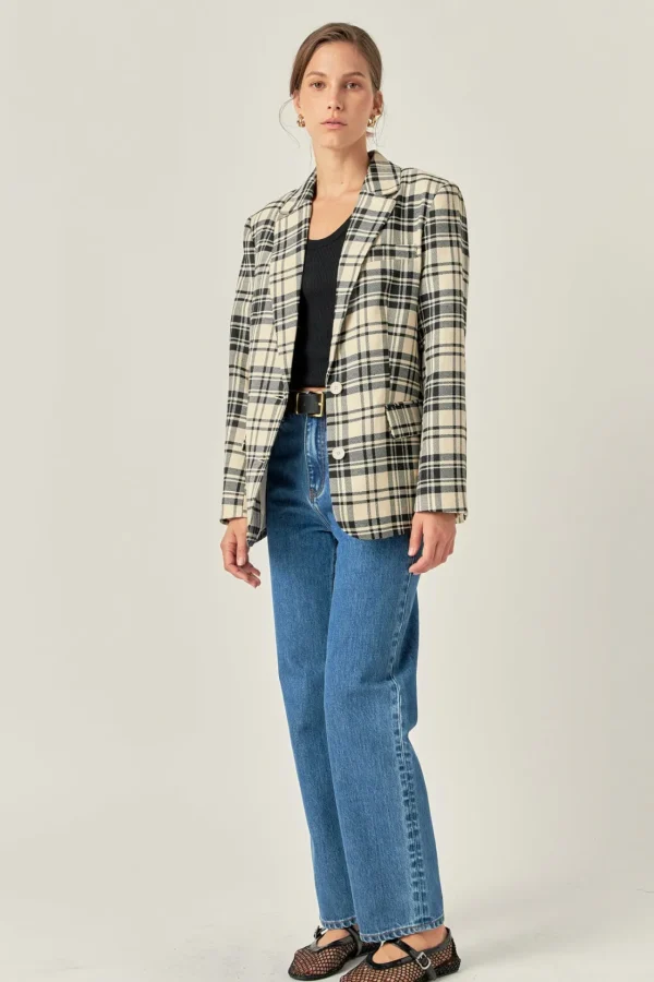 ENGLISH FACTORY Blazers | Tops*- Statement Plaid Blazer CREAM