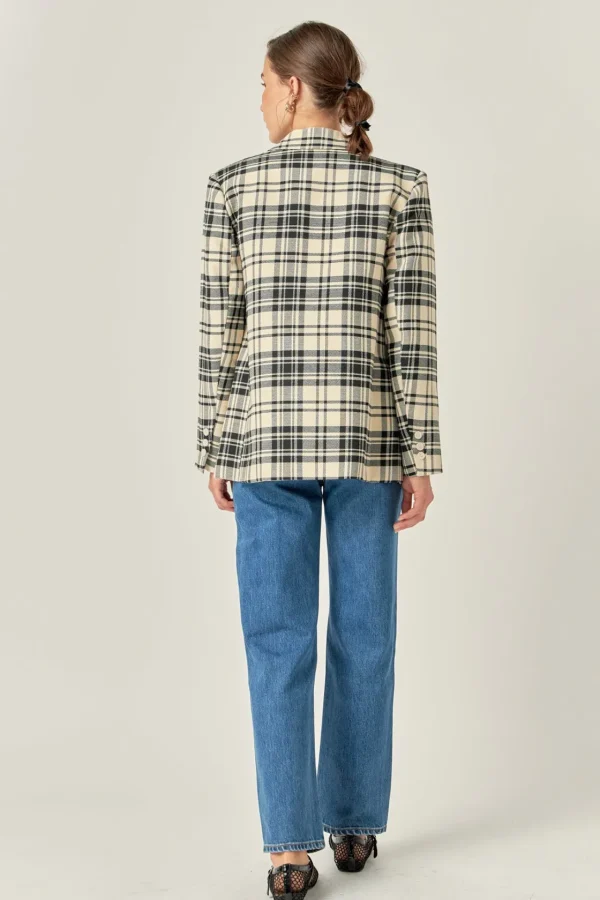 ENGLISH FACTORY Blazers | Tops*- Statement Plaid Blazer CREAM