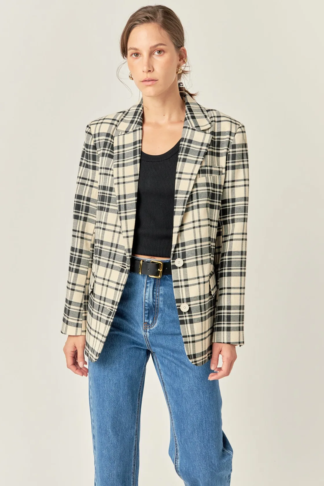 english_factory__statemen_3.webp ENGLISH FACTORY Blazers | Tops*- Statement Plaid Blazer CREAM