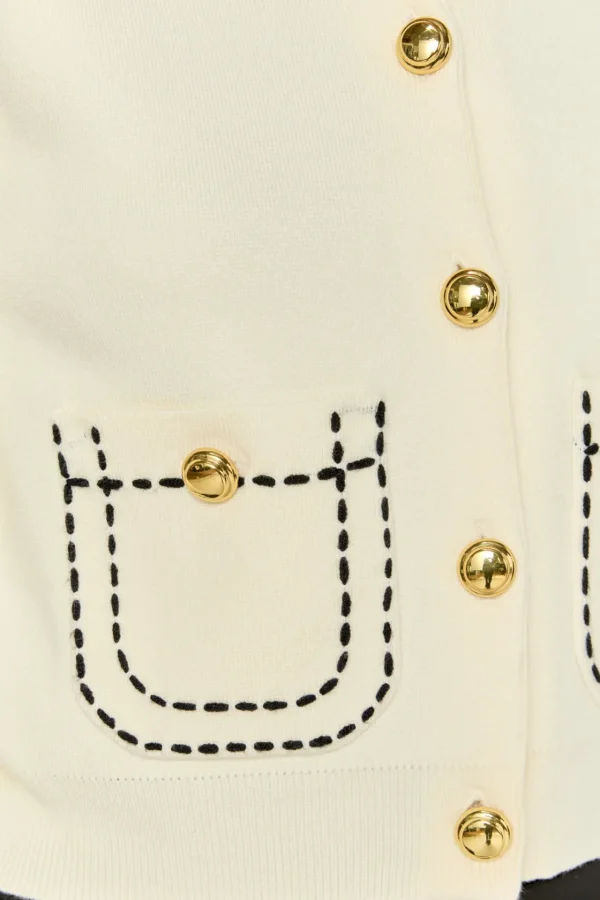 ENGLISH FACTORY Sweaters & Knits | Tops*- Stitch Detail Puff Sleeve Cardigan OFFWHITE