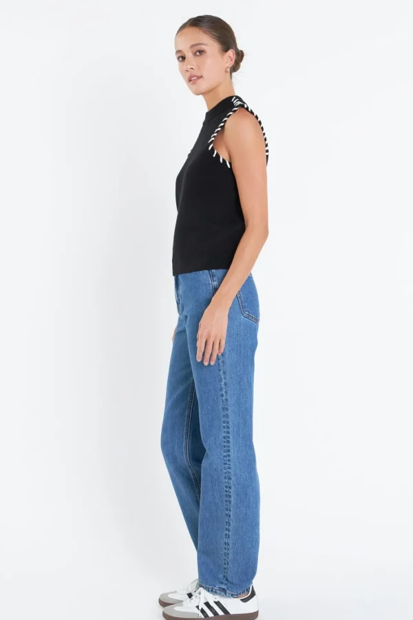ENGLISH FACTORY Tops*- Stitch Detailed Knit Vest BLACK/WHITE