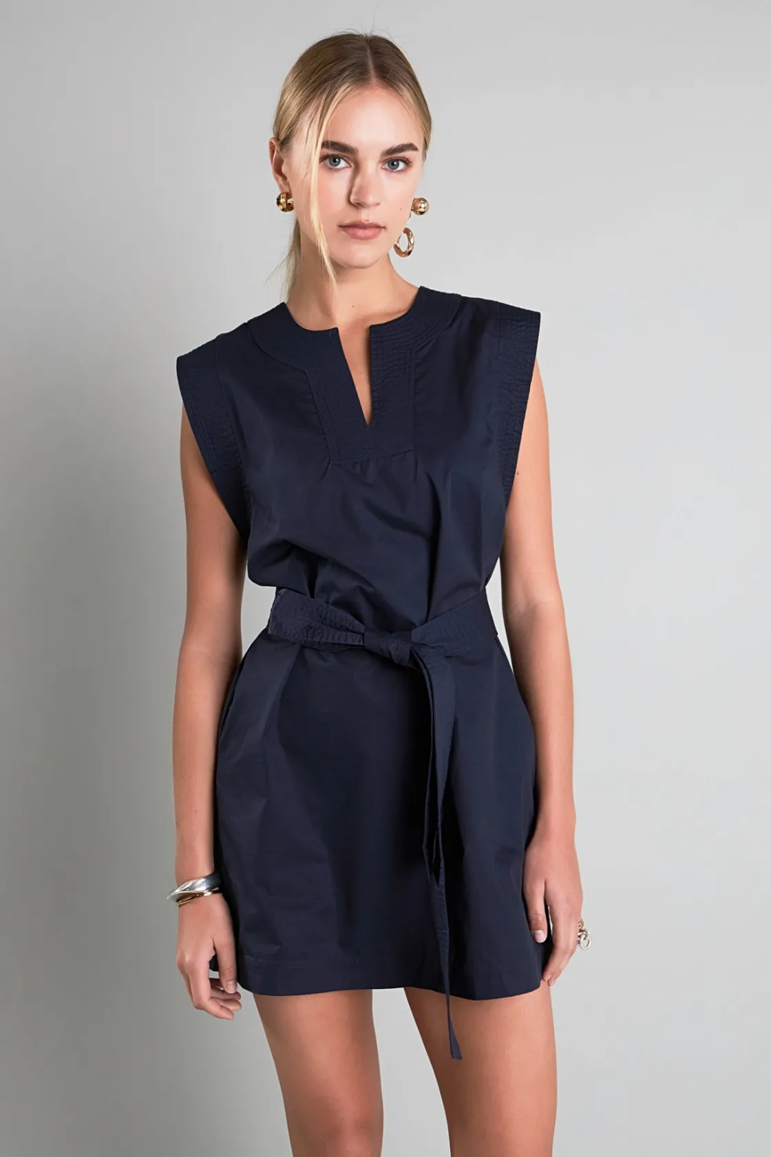 english_factory__stitch_d_3.webp ENGLISH FACTORY Tops*- Stitch Detailed Mini Dress NAVY