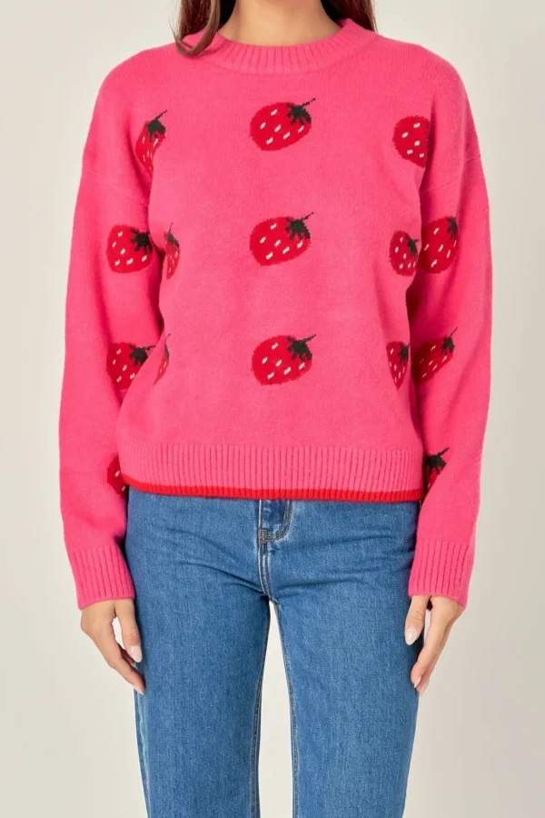 ENGLISH FACTORY Sweaters & Knits*- Strawberry Crew Neck Knit PINK