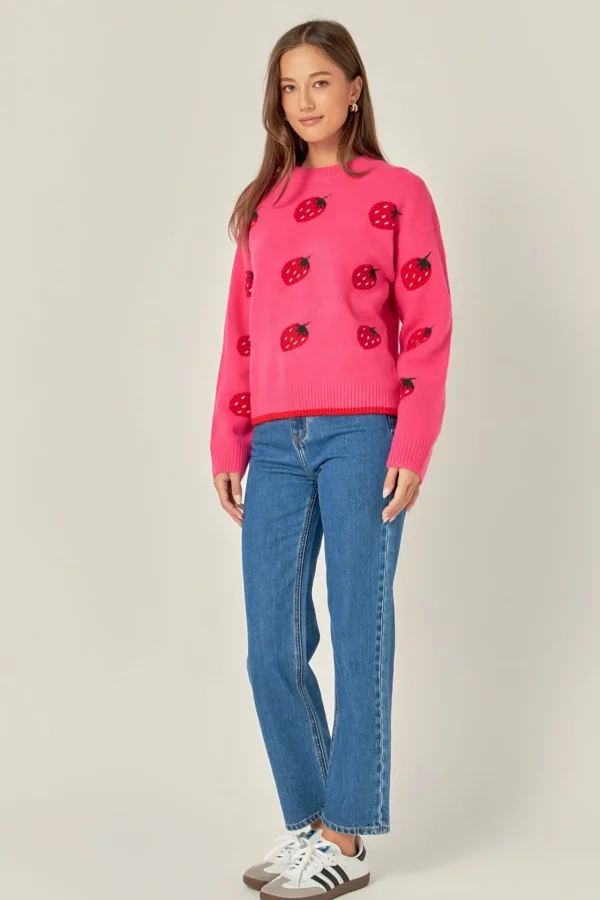 ENGLISH FACTORY Sweaters & Knits*- Strawberry Crew Neck Knit PINK