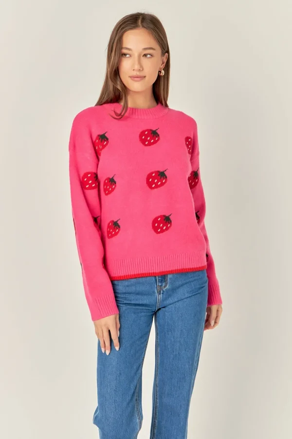 ENGLISH FACTORY Sweaters & Knits*- Strawberry Crew Neck Knit PINK