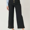 ENGLISH FACTORY Pants | Tops*- Stretched Gold Button Culotte Pants BLACK