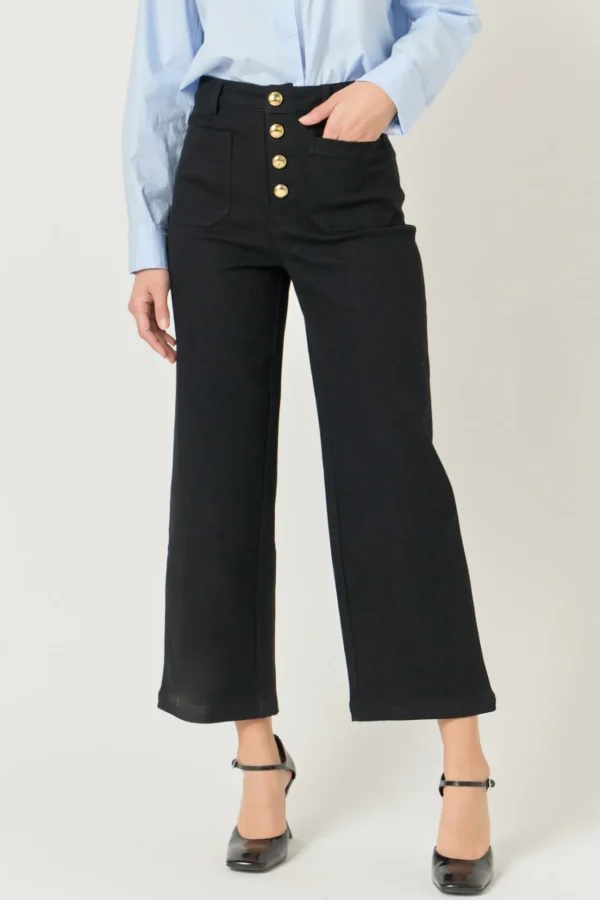 ENGLISH FACTORY Pants | Tops*- Stretched Gold Button Culotte Pants BLACK