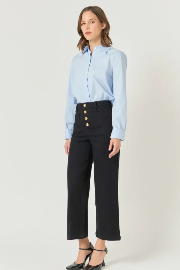ENGLISH FACTORY Pants | Tops*- Stretched Gold Button Culotte Pants BLACK