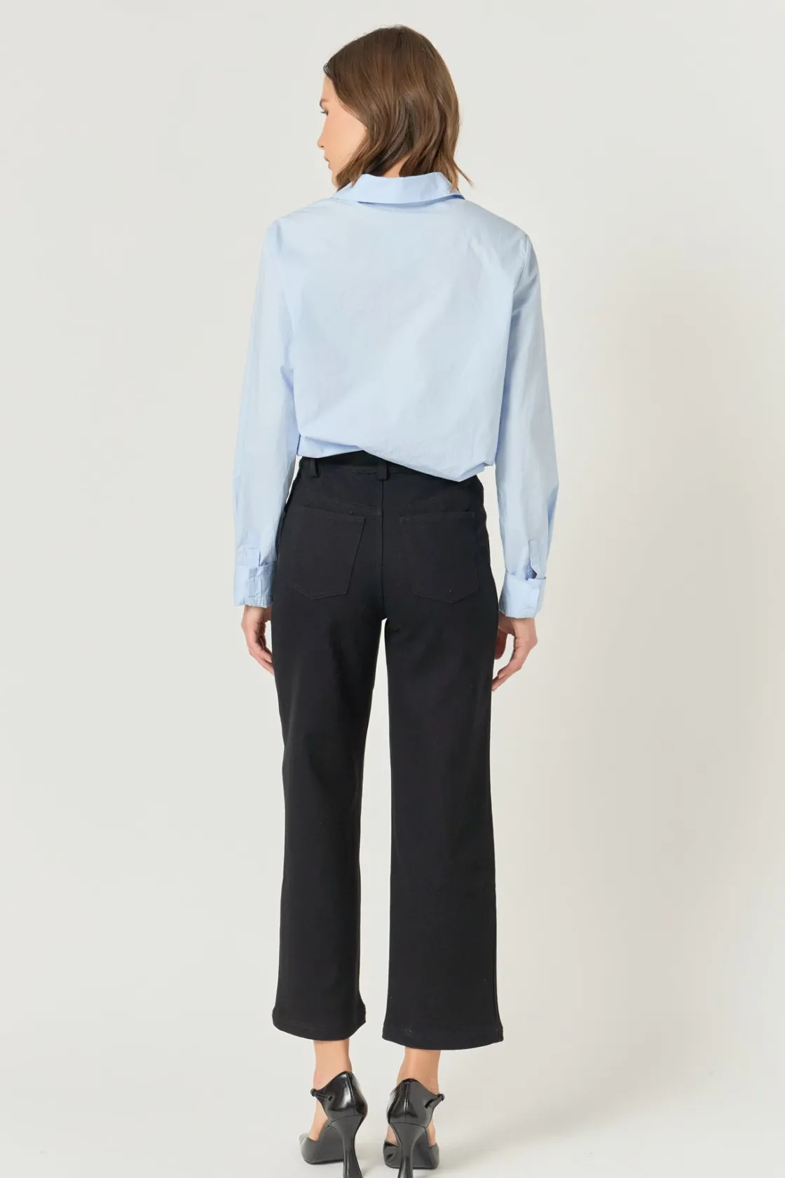 english_factory__stretche_2.webp ENGLISH FACTORY Pants | Tops*- Stretched Gold Button Culotte Pants BLACK