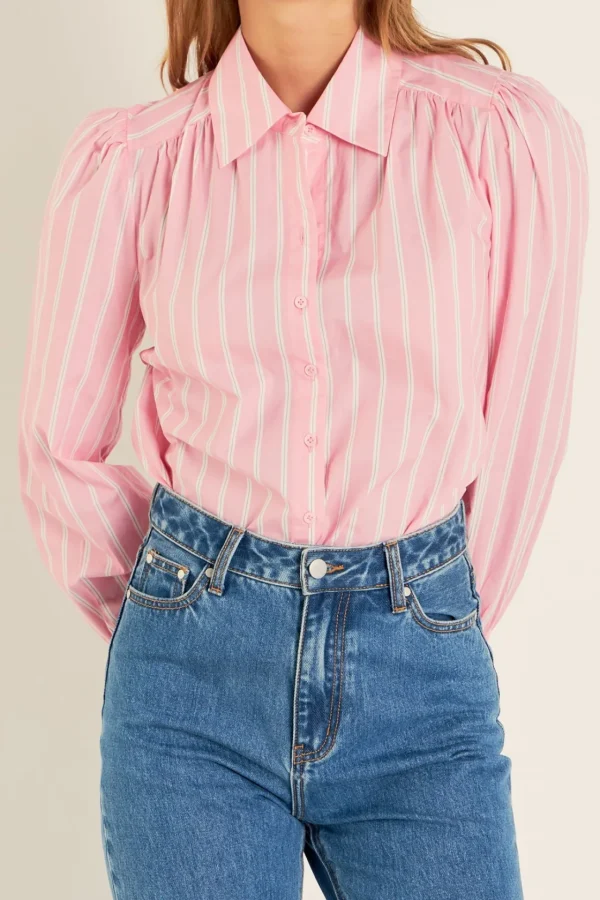 ENGLISH FACTORY Shirts & Blouses | Tops*- Stripe Button Front Shirt in Pink PINKMULTI
