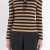 ENGLISH FACTORY Tops*- Stripe Bow Knit Top TAN/BLACK