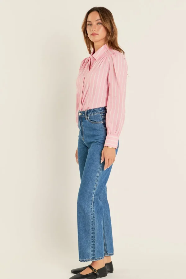 ENGLISH FACTORY Shirts & Blouses | Tops*- Stripe Button Front Shirt in Pink PINKMULTI