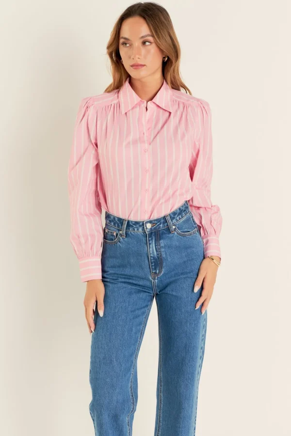 ENGLISH FACTORY Shirts & Blouses | Tops*- Stripe Button Front Shirt in Pink PINKMULTI