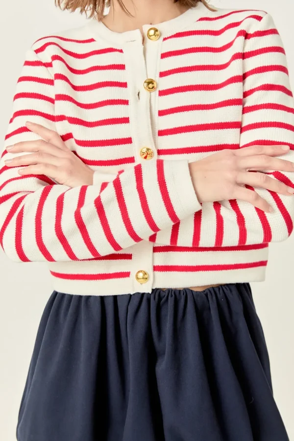 ENGLISH FACTORY Sweaters & Knits | Tops*- Stripe Cardigan OFFWHITE/RED