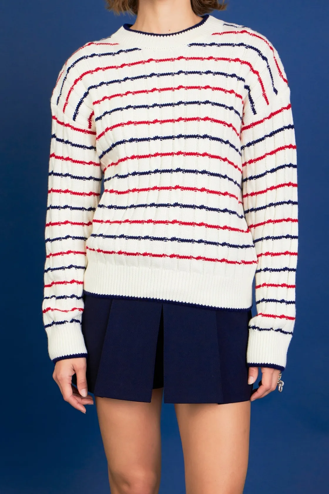 english_factory__stripe_c_0.webp ENGLISH FACTORY Tops*- Stripe Cable Knit OFFWHITE
