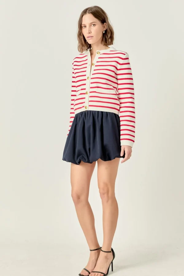 ENGLISH FACTORY Sweaters & Knits | Tops*- Stripe Cardigan OFFWHITE/RED