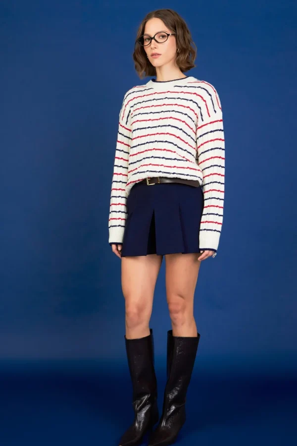 ENGLISH FACTORY Tops*- Stripe Cable Knit OFFWHITE