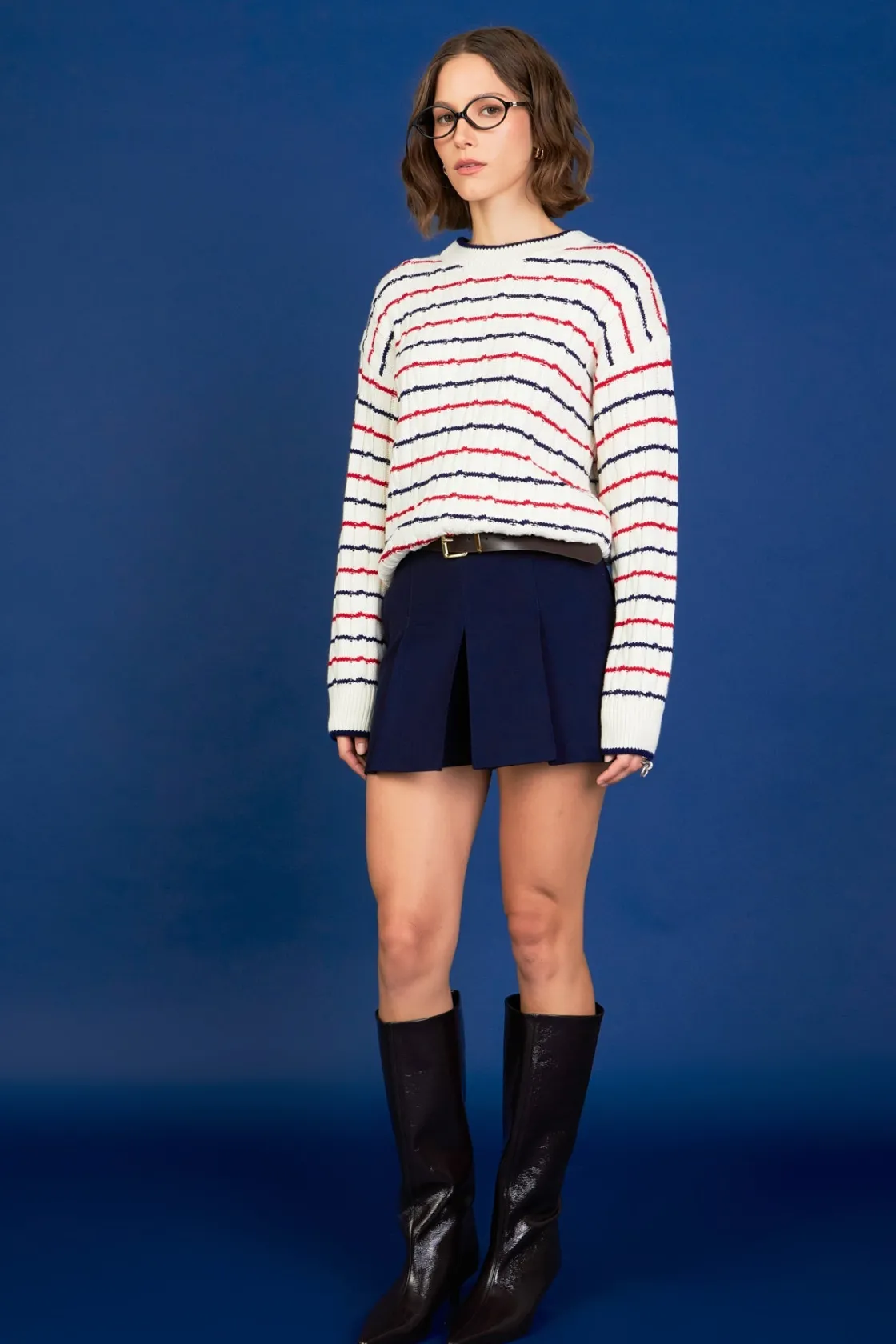 english_factory__stripe_c_1.webp ENGLISH FACTORY Tops*- Stripe Cable Knit OFFWHITE