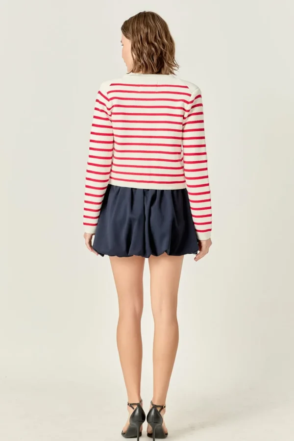 ENGLISH FACTORY Sweaters & Knits | Tops*- Stripe Cardigan OFFWHITE/RED